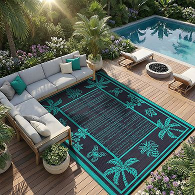 Modern Outdoor Area Rug Reversible Light Weight Stain Resistant Waterproof Mat for RV Trip Picnic