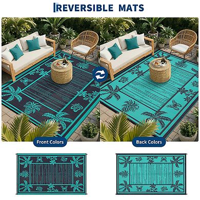 Modern Outdoor Area Rug Reversible Light Weight Stain Resistant Waterproof Mat for RV Trip Picnic