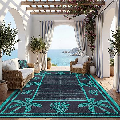 Modern Outdoor Area Rug Reversible Light Weight Stain Resistant Waterproof Mat for RV Trip Picnic