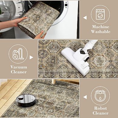 Medallion Area Rug Machine Washable Non Shedding Stain Resistant Floor Cover for Bedroom Laundry