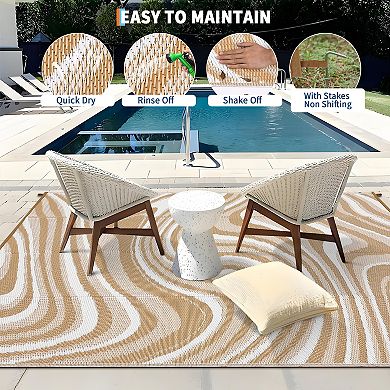 Abstract Outdoor Area Rug Washable Waterproof Portable Stain Resistant Mat for Balcony Picnic