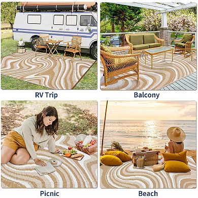 Abstract Outdoor Area Rug Washable Waterproof Portable Stain Resistant Mat for Balcony Picnic