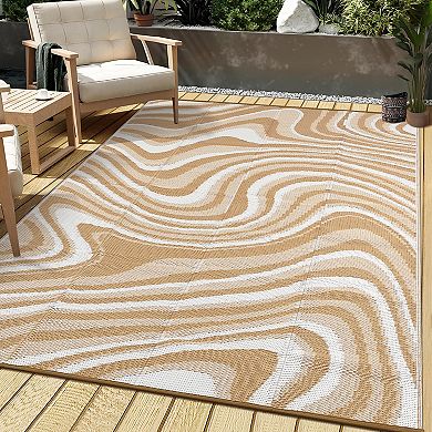 Abstract Outdoor Area Rug Washable Waterproof Portable Stain Resistant Mat for Balcony Picnic
