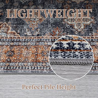 Medallion Area Rug Machine Washable Low Pile Stain Resistant Carpet for Dining Room Bathroom