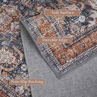Medallion Area Rug Machine Washable Low Pile Stain Resistant Carpet for Dining Room Bathroom