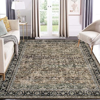 Distressed Area Rug Non Slip Foldable Ultra Thin Non Shedding Floor Cover for Bedroom Playroom