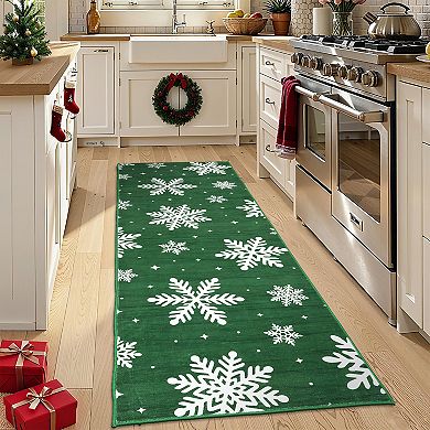 Snowflake Area Rug Machine Washable Non Slip Non Shedding Stain Resistant Carpet for Bedroom