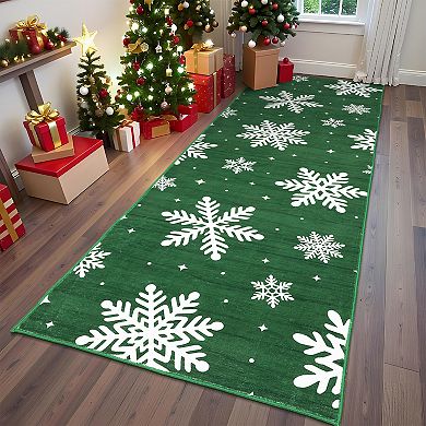 Snowflake Area Rug Machine Washable Non Slip Non Shedding Stain Resistant Carpet for Bedroom