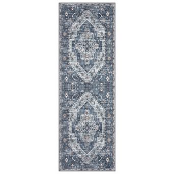 Distressed Area Rug Non Slip Foldable Low Pile Ultra Thin Pet Friendly Floor Cover for Bedroom