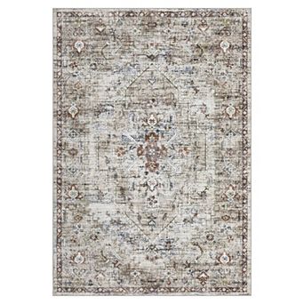Distressed Area Rug Non Slip Foldable Low Pile Ultra Thin Pet Friendly Floor Cover for Bedroom