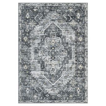Distressed Area Rug Non Slip Foldable Low Pile Ultra Thin Pet Friendly Floor Cover for Bedroom