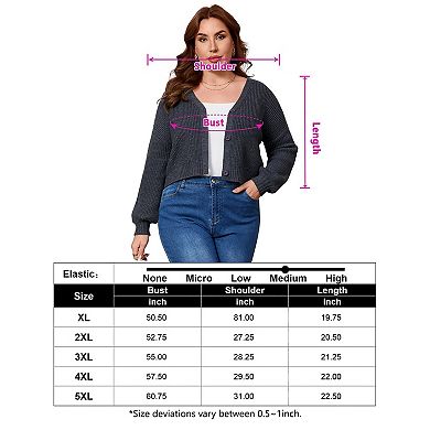 Women Plus Size Cardigan Cropped V Neck Button Down Long Sleeve Knit Sweater