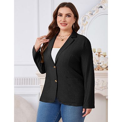 Women's Plus Size Blazer Lightweight Casual Work Pocket Suit Jacket