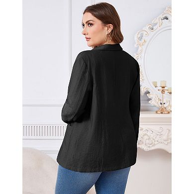 Women's Plus Size Blazer Lightweight Casual Work Pocket Suit Jacket