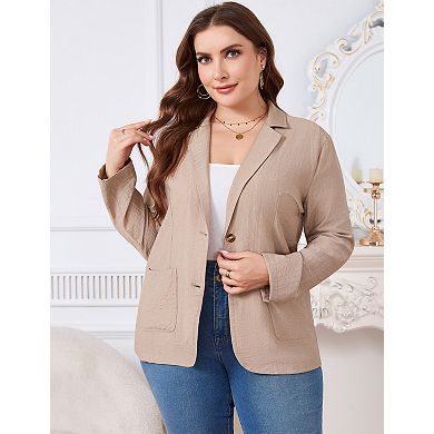 Women's Plus Size Blazer Lightweight Casual Work Pocket Suit Jacket