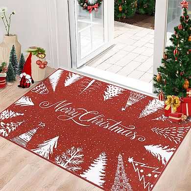 Christmas Area Rug Machine Washable Low Pile Stain Resistant Carpet for Dining Room Bathroom
