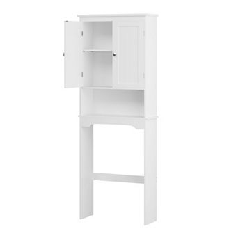 White Wood Over-The-Toilet Bathroom Storage Cabinet Space Saver With Adjustable Shelves