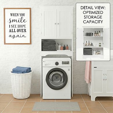 White Wood Over-The-Toilet Bathroom Storage Cabinet Space Saver With Adjustable Shelves