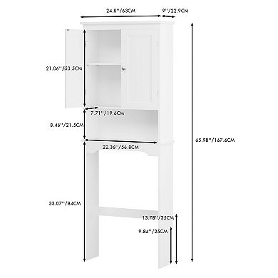 White Wood Over-The-Toilet Bathroom Storage Cabinet Space Saver With Adjustable Shelves