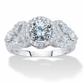 2.44 ct w. Round Cubic Zirconia Platinum-plated Silver Halo Engagement Ring