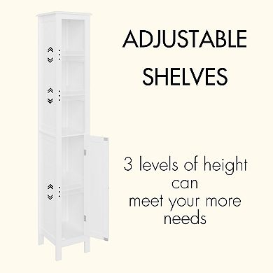 White 67-Inch Tall Narrow Freestanding Bathroom Storage Cabinet With One Reversible Door