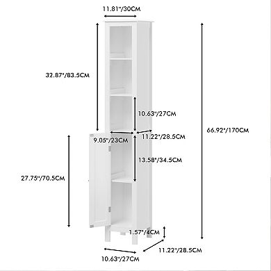 White 67-Inch Tall Narrow Freestanding Bathroom Storage Cabinet With One Reversible Door