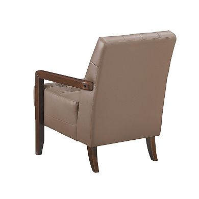 Lenie Accent Armchair, Button Tufted Leather, Wood