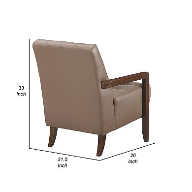 Lenie Accent Armchair, Button Tufted Leather, Wood