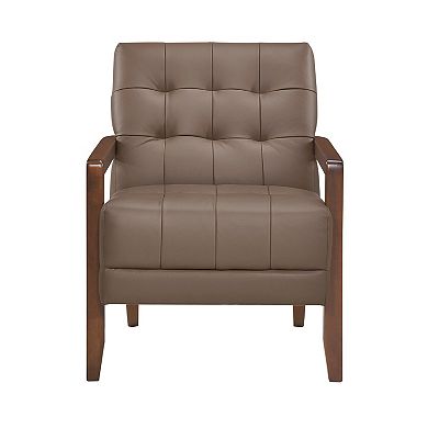 Lenie Accent Armchair, Button Tufted Leather, Wood