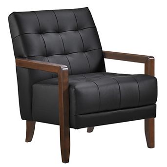 Lenie Accent Armchair, Button Tufted Leather, Wood