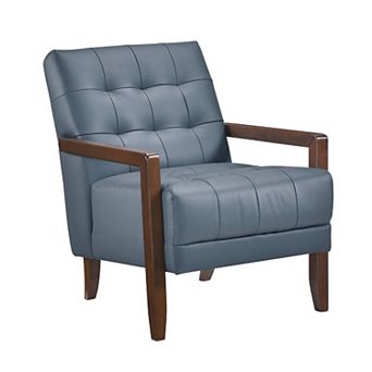 Lenie Accent Armchair, Button Tufted Leather, Wood