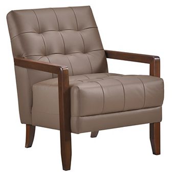 Lenie Accent Armchair, Button Tufted Leather, Wood