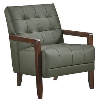 Lenie Accent Armchair, Button Tufted Leather, Wood