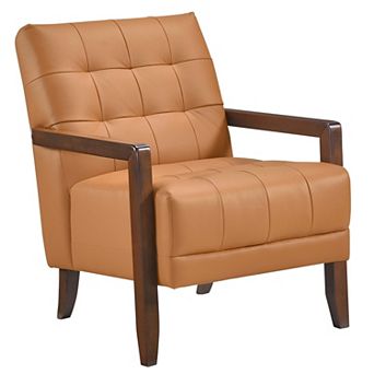 Lenie Accent Armchair, Button Tufted Leather, Wood
