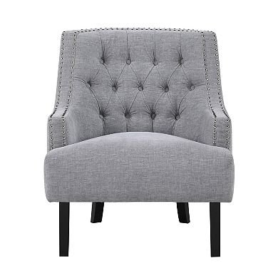 Daisie Accent Armchair, Button Tufted Chenille, Solid Wood