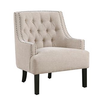 Daisie Accent Armchair, Button Tufted Chenille, Solid Wood