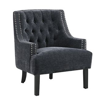 Daisie Accent Armchair, Button Tufted Chenille, Solid Wood