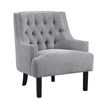 Daisie Accent Armchair, Button Tufted Chenille, Solid Wood