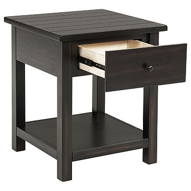Ayne Side End Table, 1 Shelf, 1 Drawer, Wood, Square