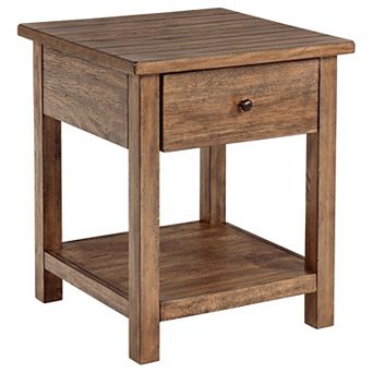 Ayne Side End Table, 1 Shelf, 1 Drawer, Wood, Square