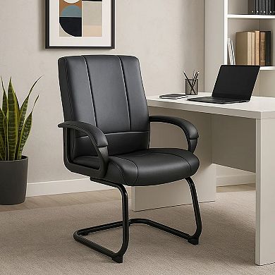 Mid Back Guest Armchair, Black Soft Vinyl, Cantilever Base