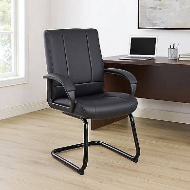Mid Back Guest Armchair, Black Soft Vinyl, Cantilever Base