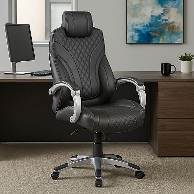 Rolling Executive Armchair, Stitched-Back Caressoftplus