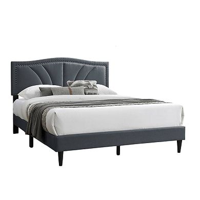 Reo Bed, Burlap Upholstered Curved Headboard