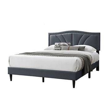 Reo Bed, Burlap Upholstered Curved Headboard