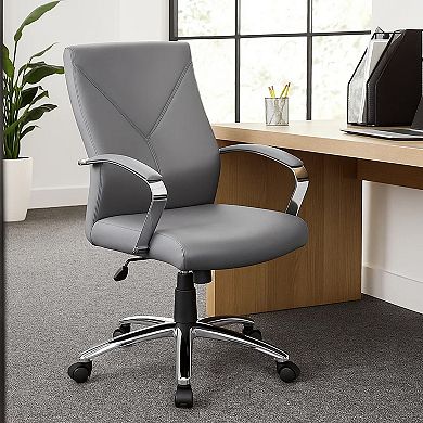 Executive Swivel Chair, High Back Faux Leather, Chrome Metal