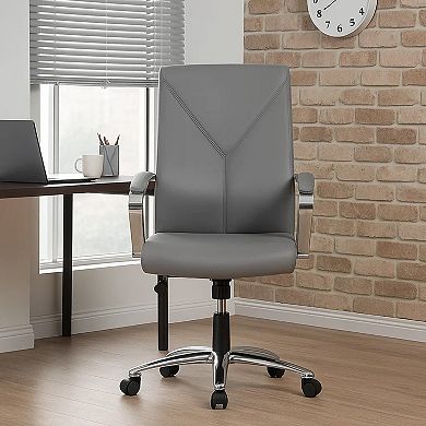 Executive Swivel Chair, High Back Faux Leather, Chrome Metal