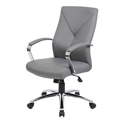 Executive Swivel Chair, High Back Faux Leather, Chrome Metal