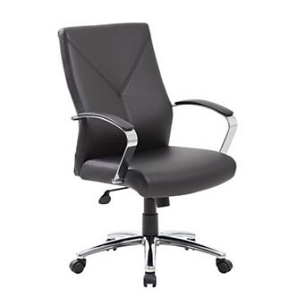 Executive Swivel Chair, High Back Faux Leather, Chrome Metal