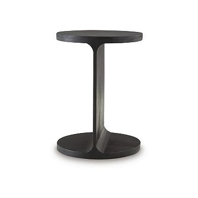 Accent Table, I Shaped Mango Wood Body, Sandblasted Black 16 Inch